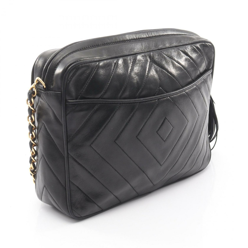 香奈兒 COCO 標誌菱形縫線流蘇鏈條斜背單肩包 羊皮-1