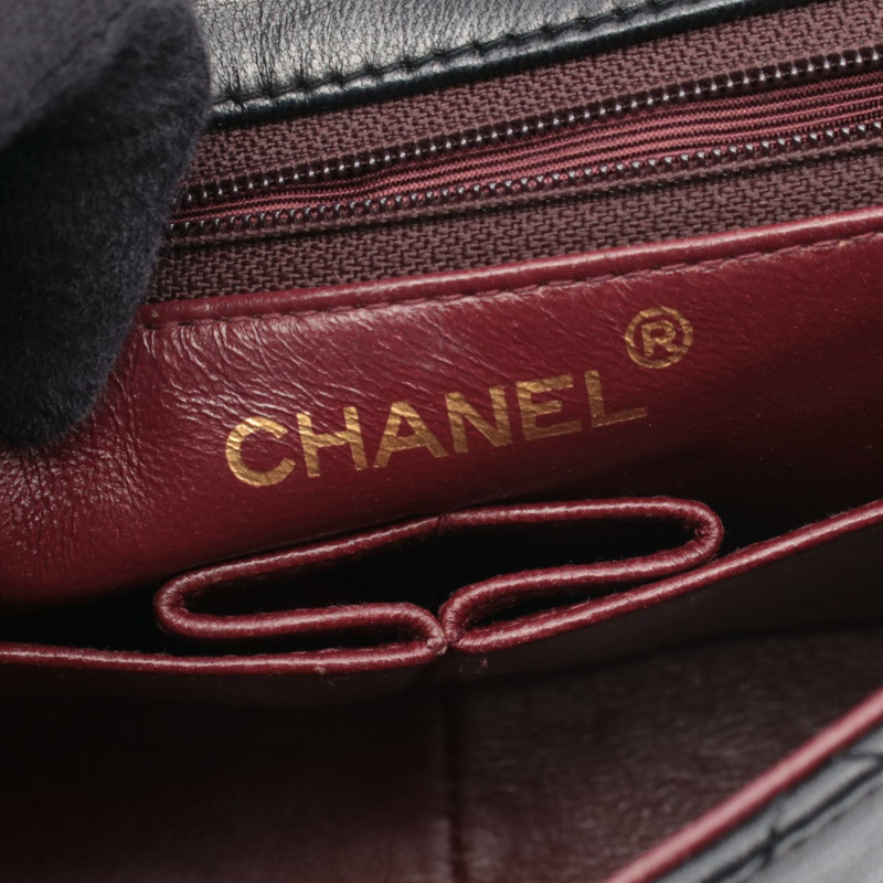 香奈兒迷你絎縫20鏈條肩背包 A01163 羊皮 黑色 二手-3