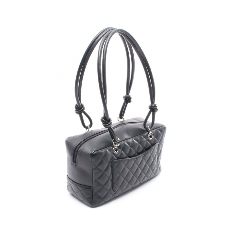 香奈兒 Cambon 系列保齡球單肩包，黑色皮革，二手女款，附五金配件-1