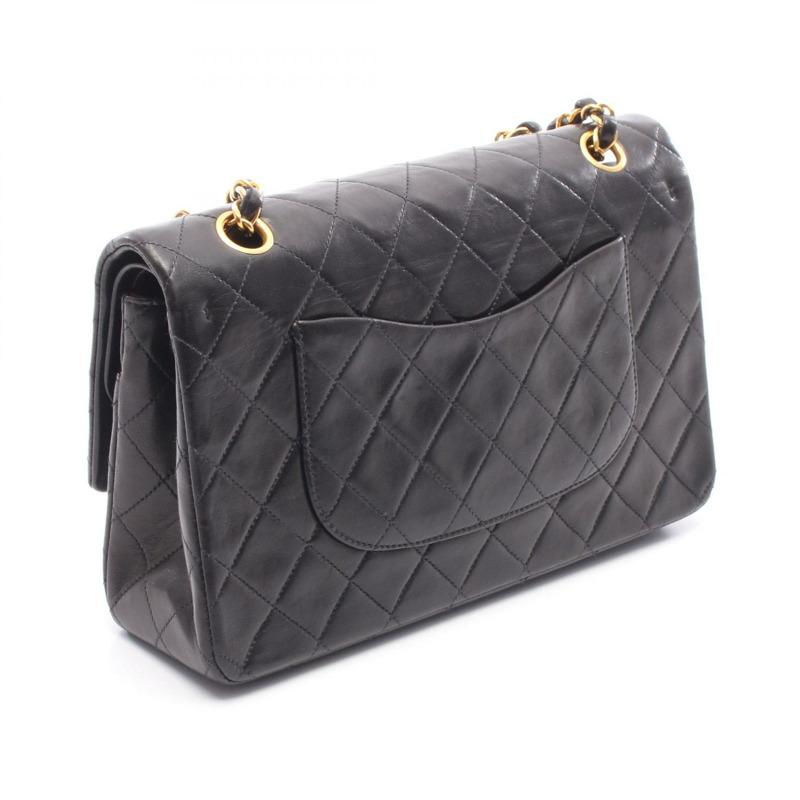 香奈兒 (CHANEL) Matelasse W 翻蓋鏈條單肩包，羊皮材質，黑色，二手，女士款，金色五金-1