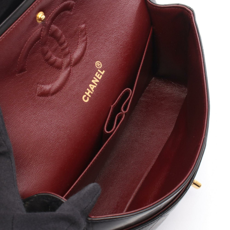 香奈兒 (CHANEL) Matelasse W 翻蓋鏈條單肩包，羊皮材質，黑色，二手，女士款，金色五金-2