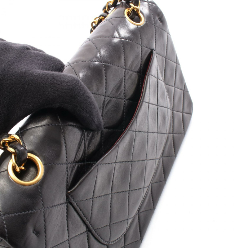 香奈兒 (CHANEL) Matelasse W 翻蓋鏈條單肩包，羊皮材質，黑色，二手，女士款，金色五金-5