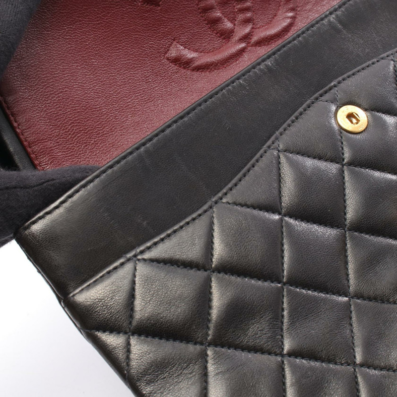 香奈兒 (CHANEL) Matelasse W 翻蓋鏈條單肩包，羊皮材質，黑色，二手，女士款，金色五金-7