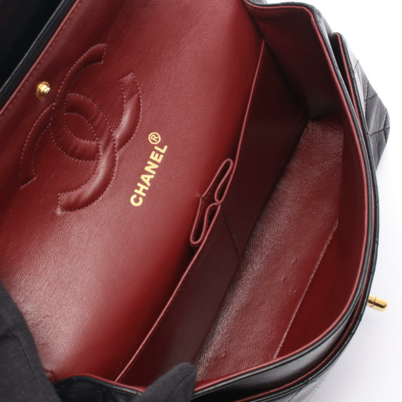 香奈兒 (CHANEL) Matelasse W 翻蓋鏈條單肩包，羊皮材質，黑色，二手，女士款，金色五金-2