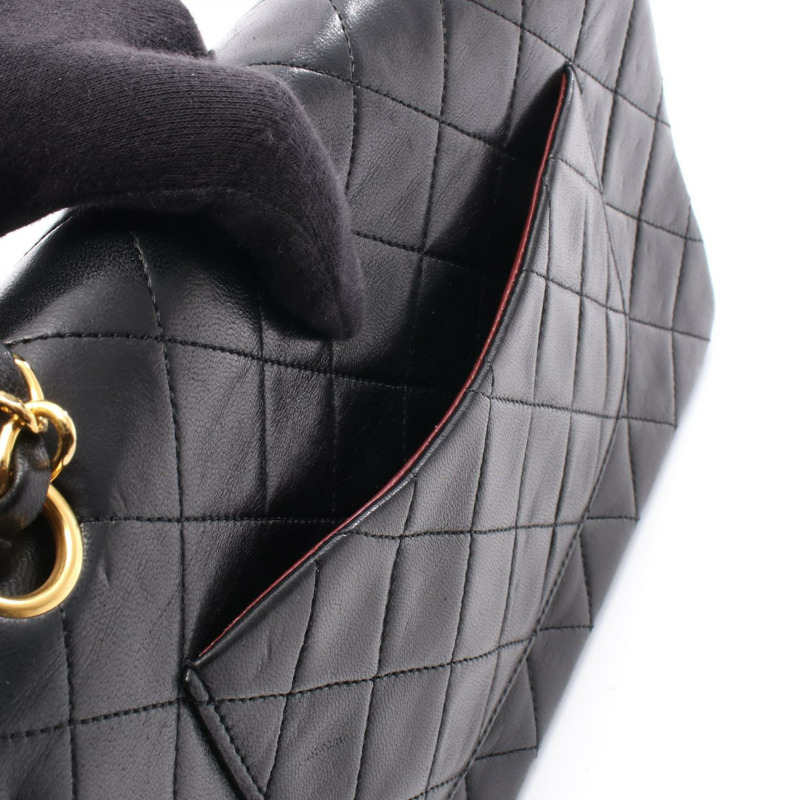 香奈兒 (CHANEL) Matelasse W 翻蓋鏈條單肩包，羊皮材質，黑色，二手，女士款，金色五金-5