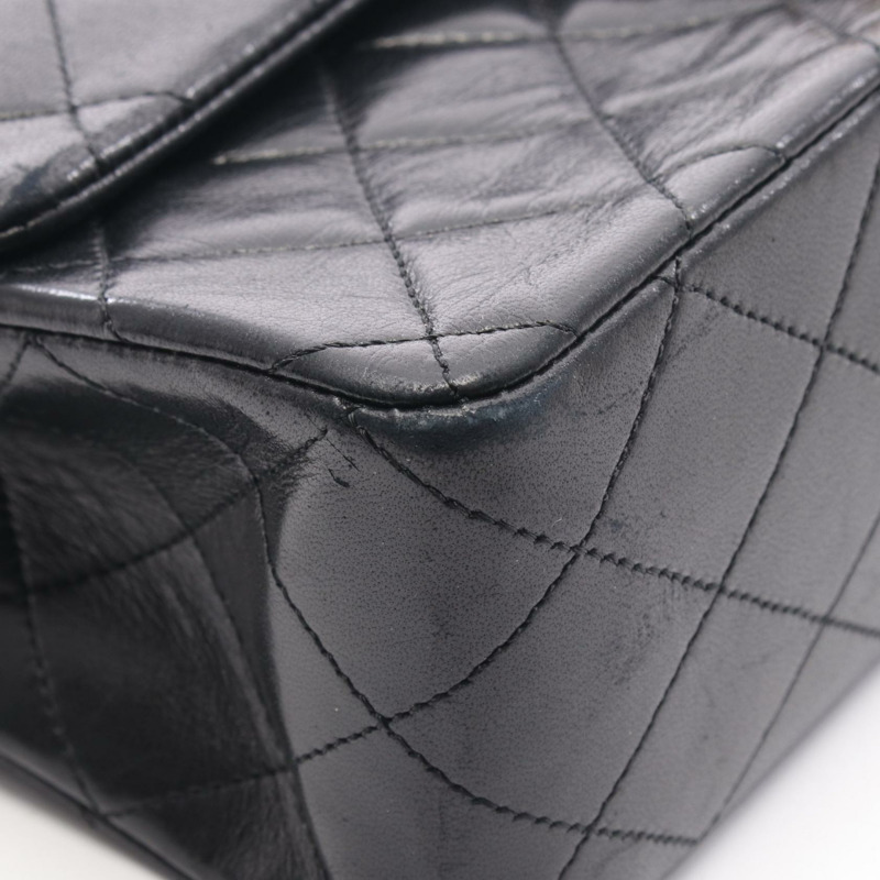 香奈兒 (CHANEL) Matelasse W 翻蓋鏈條單肩包，羊皮材質，黑色，二手，女士款，金色五金-7