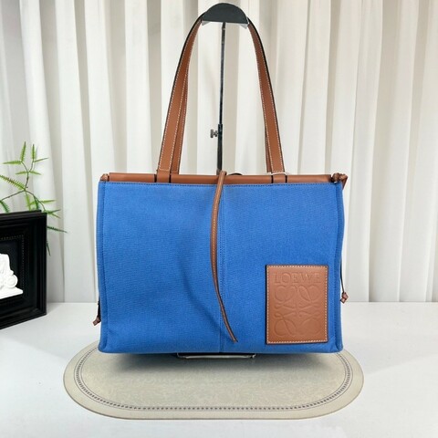 Loewe羅意威  Cushion Tote帆布托特包 焦糖拼藍色 帆布拼皮