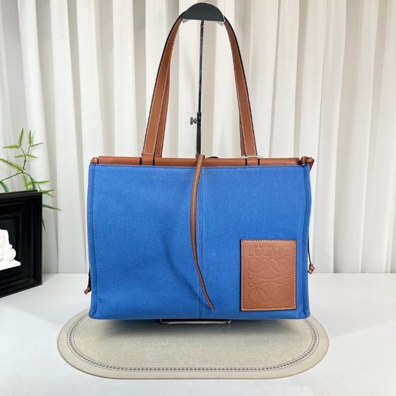 Loewe羅意威 Cushion Tote帆布托特包 焦糖拼藍色 帆布拼皮-0