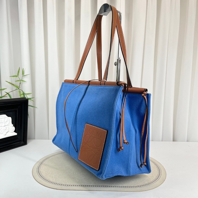Loewe羅意威 Cushion Tote帆布托特包 焦糖拼藍色 帆布拼皮-3