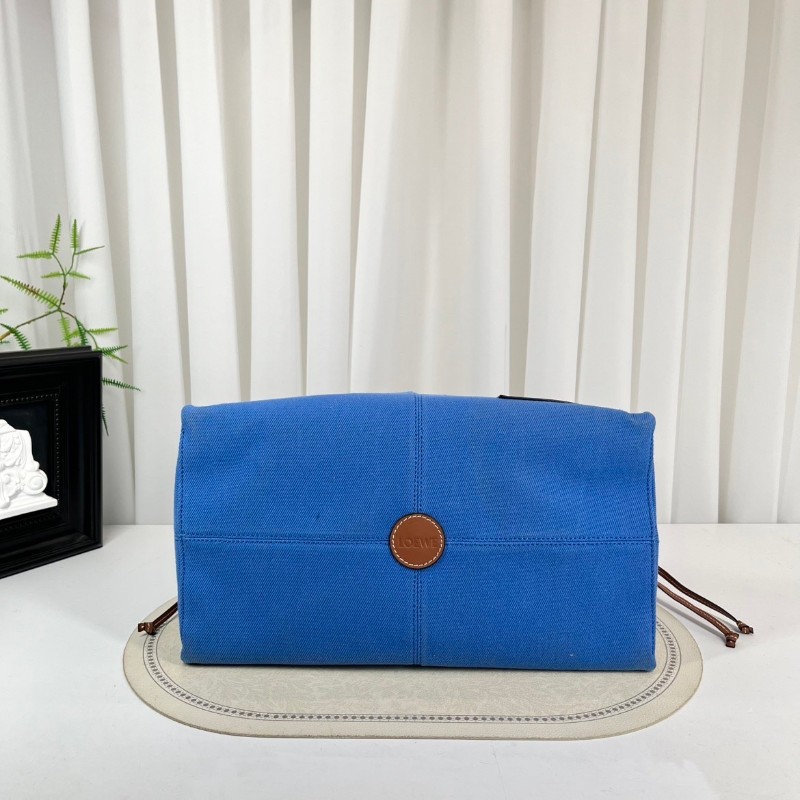 Loewe羅意威 Cushion Tote帆布托特包 焦糖拼藍色 帆布拼皮-4