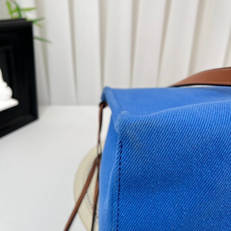 Loewe羅意威 Cushion Tote帆布托特包 焦糖拼藍色 帆布拼皮-8