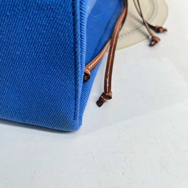 Loewe羅意威 Cushion Tote帆布托特包 焦糖拼藍色 帆布拼皮-9