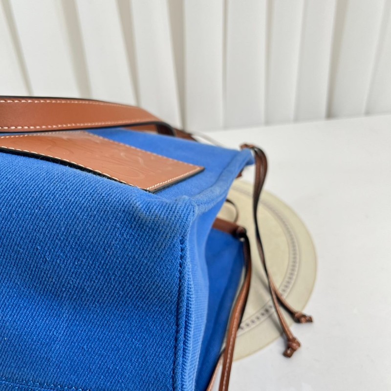 Loewe羅意威 Cushion Tote帆布托特包 焦糖拼藍色 帆布拼皮-10