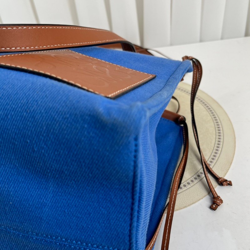 Loewe羅意威 Cushion Tote帆布托特包 焦糖拼藍色 帆布拼皮-11