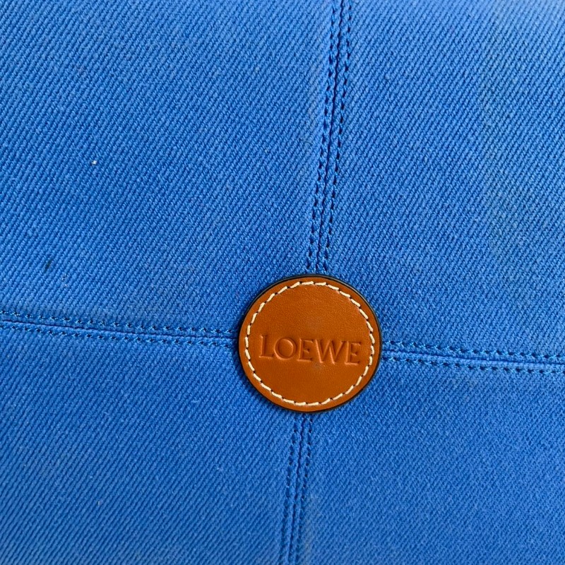 Loewe羅意威 Cushion Tote帆布托特包 焦糖拼藍色 帆布拼皮-14