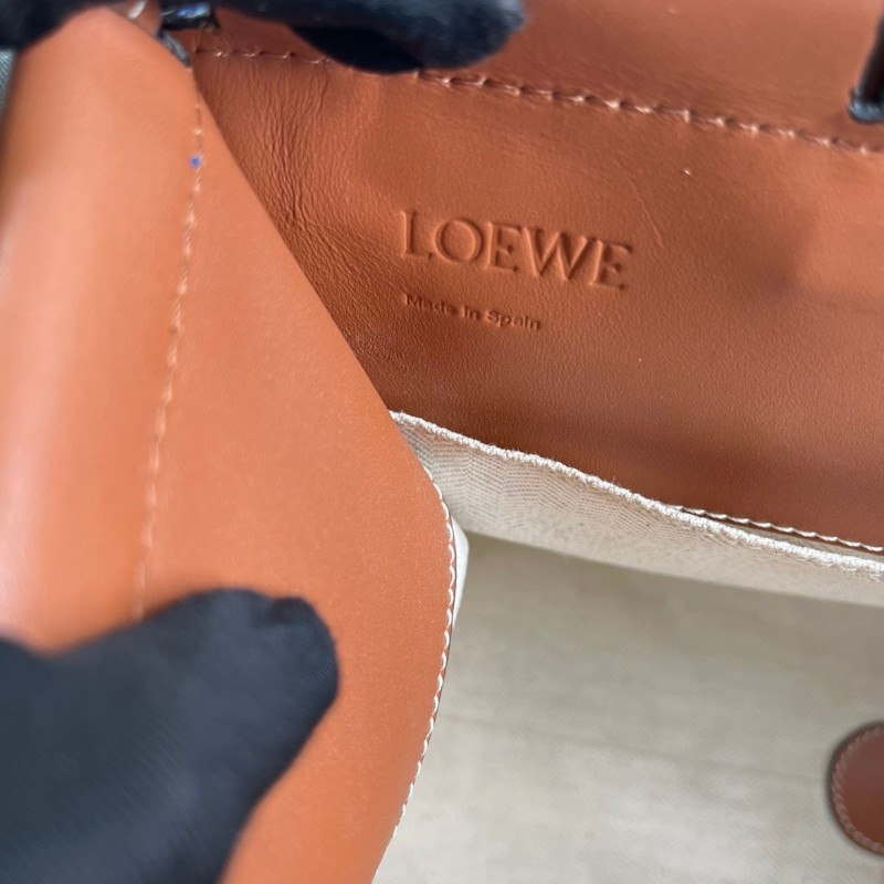 Loewe羅意威 Cushion Tote帆布托特包 焦糖拼藍色 帆布拼皮-16