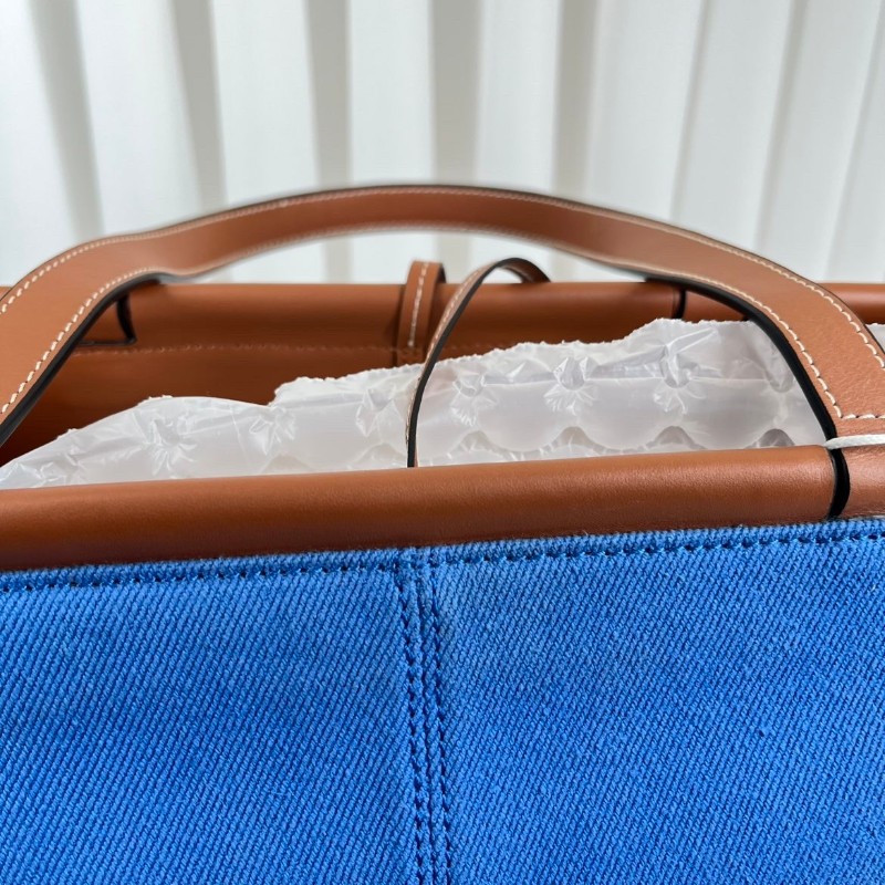 Loewe羅意威 Cushion Tote帆布托特包 焦糖拼藍色 帆布拼皮-18