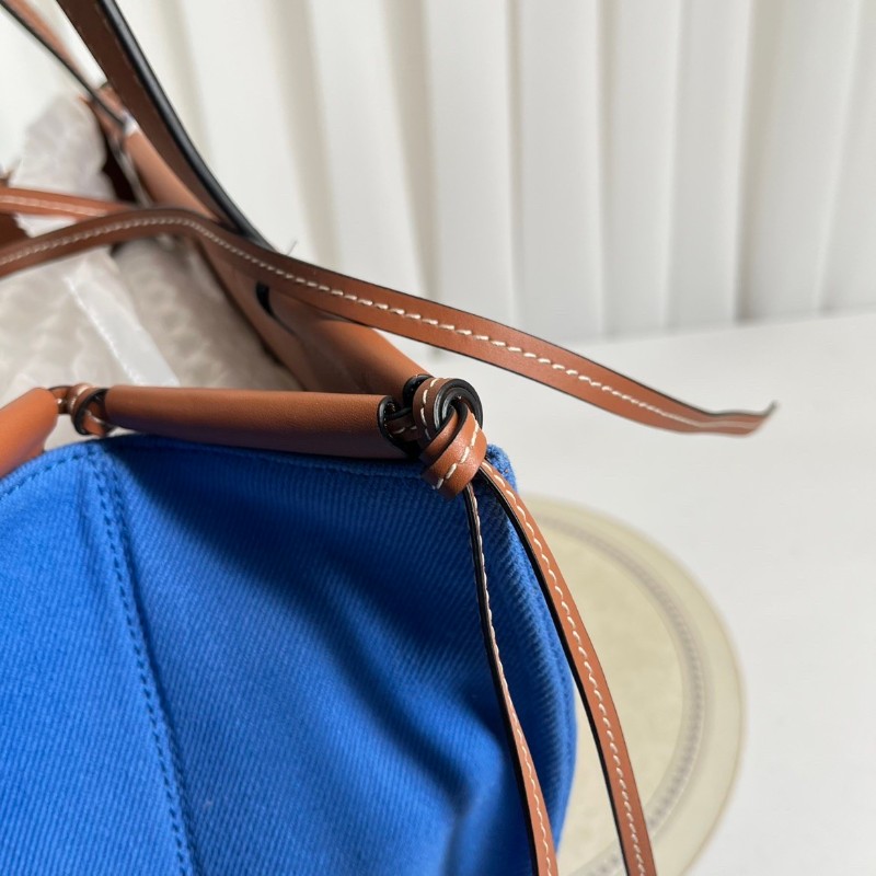Loewe羅意威 Cushion Tote帆布托特包 焦糖拼藍色 帆布拼皮-19