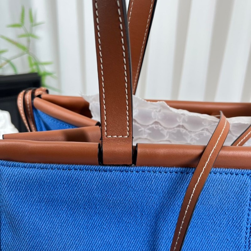Loewe羅意威 Cushion Tote帆布托特包 焦糖拼藍色 帆布拼皮-20