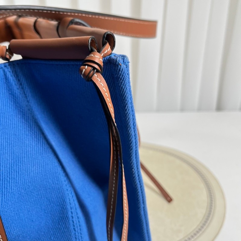 Loewe羅意威 Cushion Tote帆布托特包 焦糖拼藍色 帆布拼皮-21