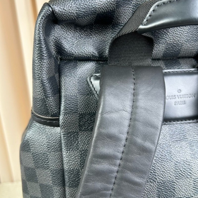 LV路易威登Zack系列黑色棋盤格雙肩包 銀色五金 抽繩設計 容量超大 好看百搭 日常旅遊 出差實用款-15