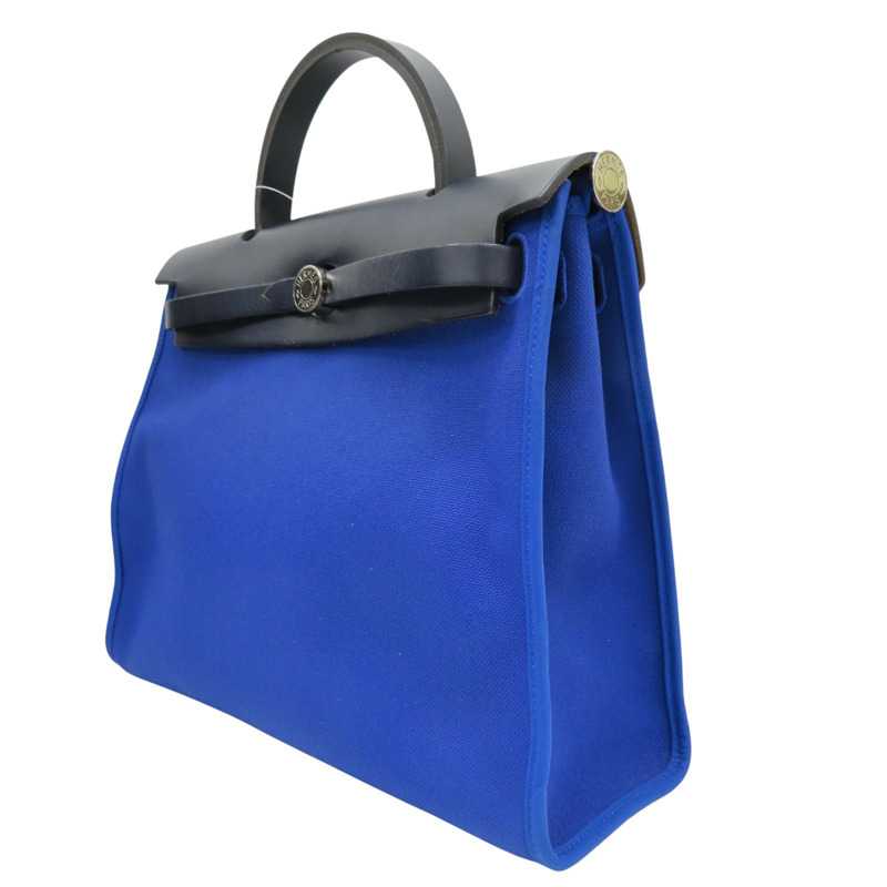 電光藍帆布 棕色牛皮 Herbag Zip 31 肩背包 C刻 (無鎖頭)【HERMES 愛馬仕】 H078971CKAT-1