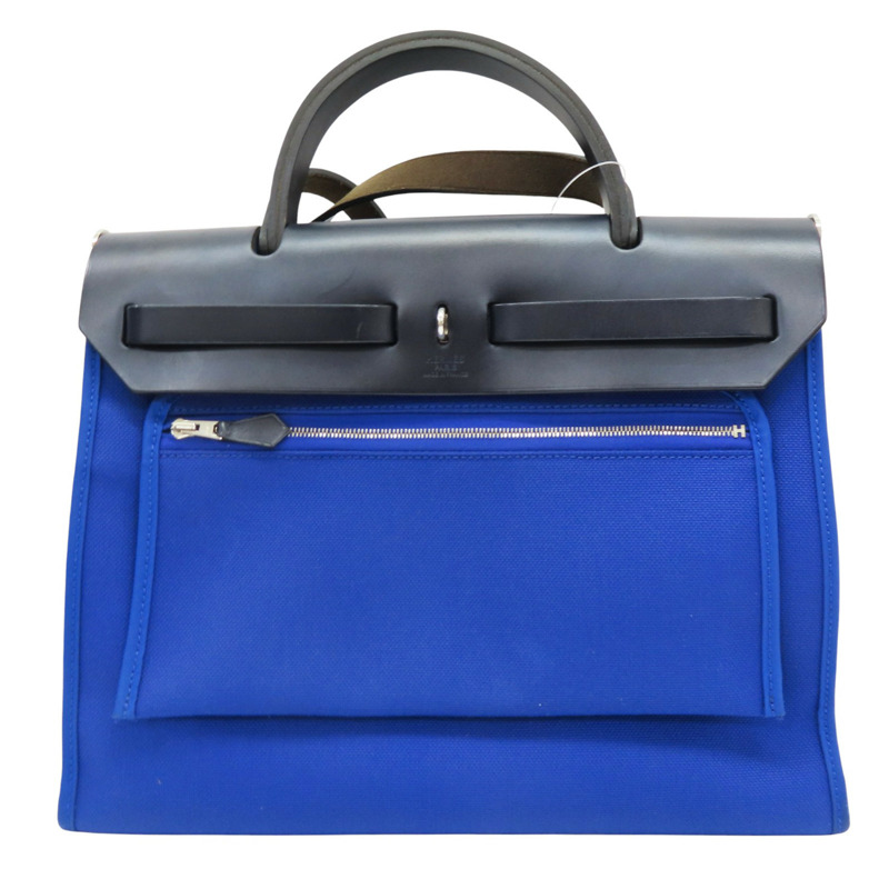 電光藍帆布 棕色牛皮 Herbag Zip 31 肩背包 C刻 (無鎖頭)【HERMES 愛馬仕】 H078971CKAT-2