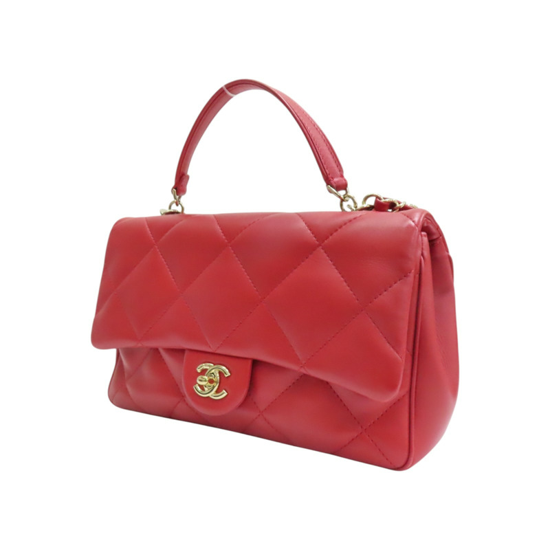紅色 菱格紋 羊皮 Easy Carry Flap 两用包 金釦 (無卡)【CHANEL 香奈兒】-2