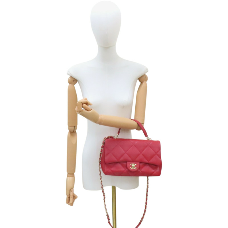 紅色 菱格紋 羊皮 Easy Carry Flap 两用包 金釦 (無卡)【CHANEL 香奈兒】-8