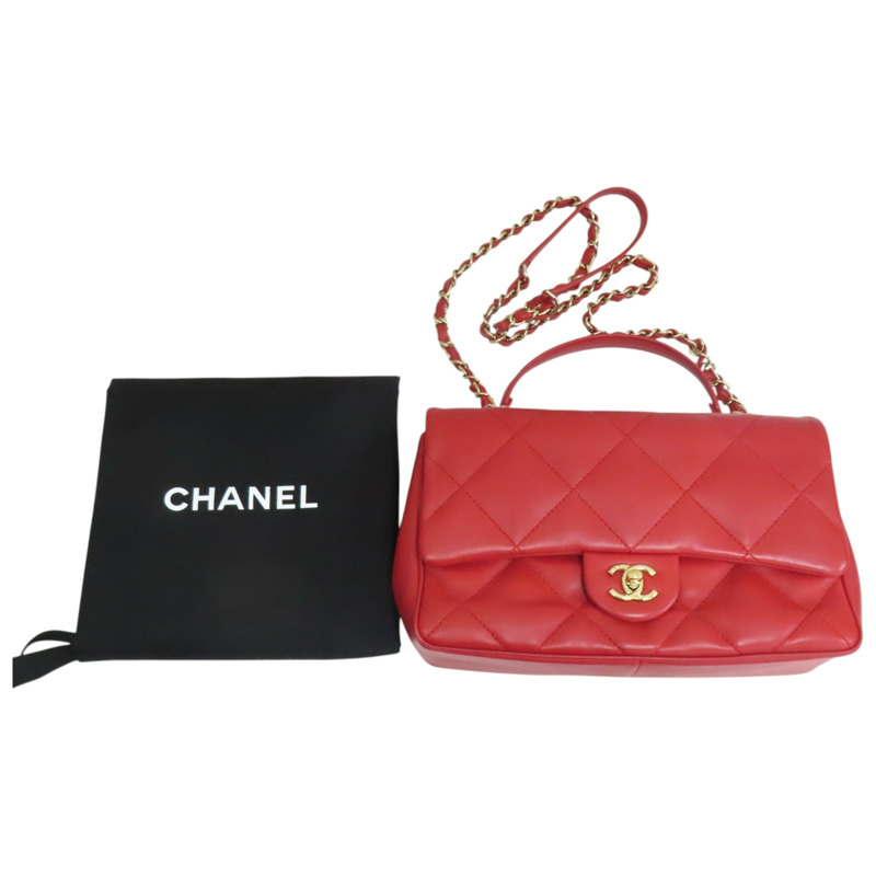 紅色 菱格紋 羊皮 Easy Carry Flap 两用包 金釦 (無卡)【CHANEL 香奈兒】-10