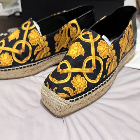 全新40號 凡賽斯 Versace 巴洛克女王頭草編懶人鞋