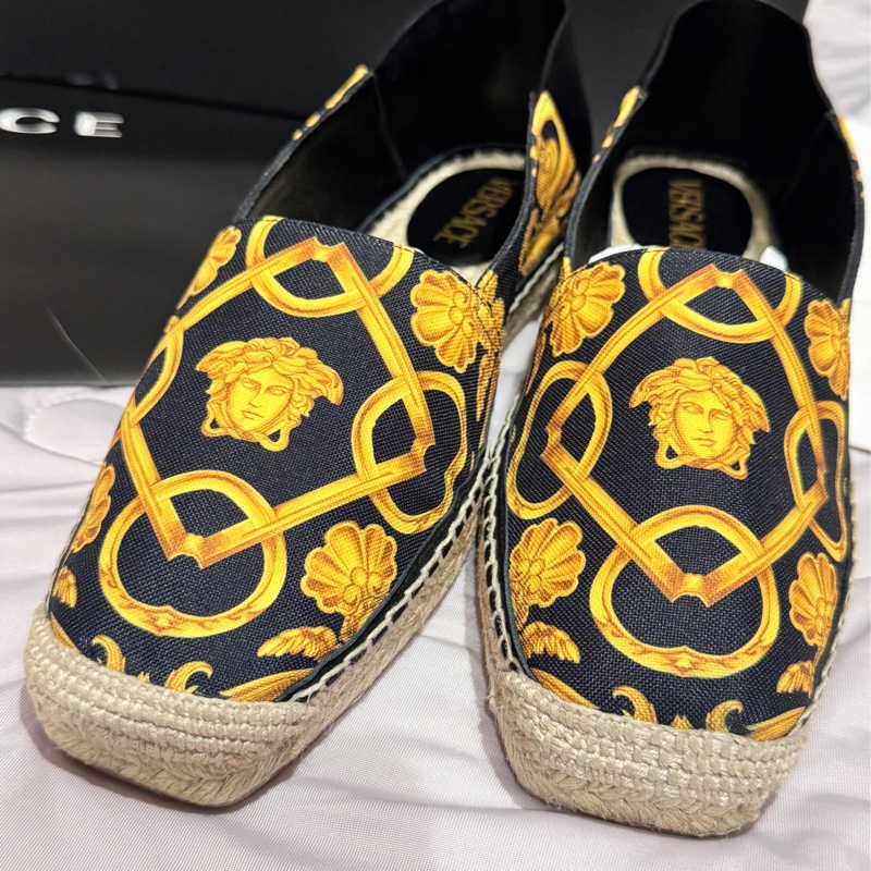 全新40號 凡賽斯 Versace 巴洛克女王頭草編懶人鞋-1