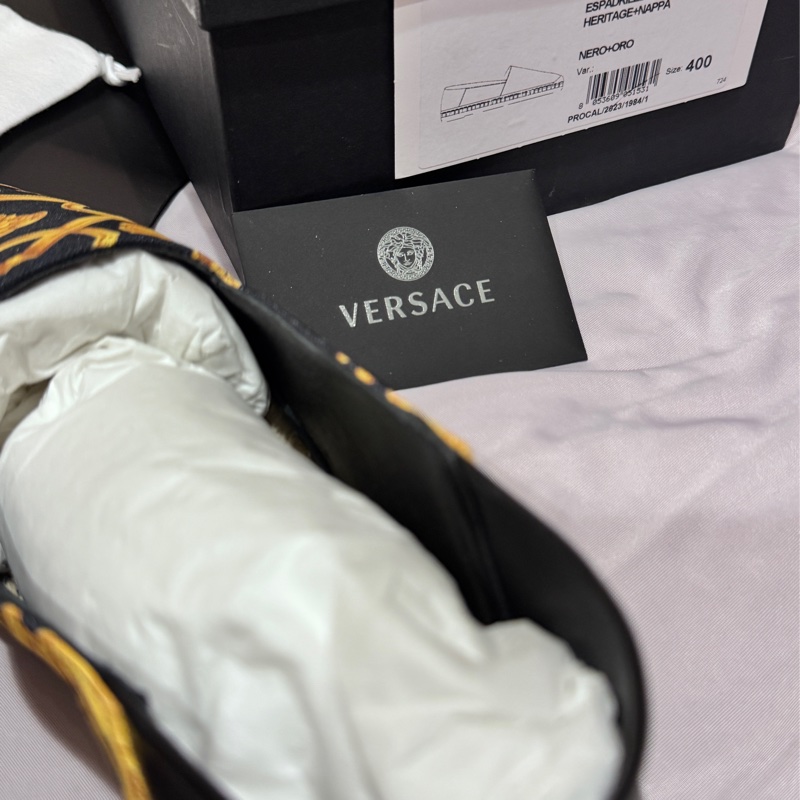 全新40號 凡賽斯 Versace 巴洛克女王頭草編懶人鞋-4