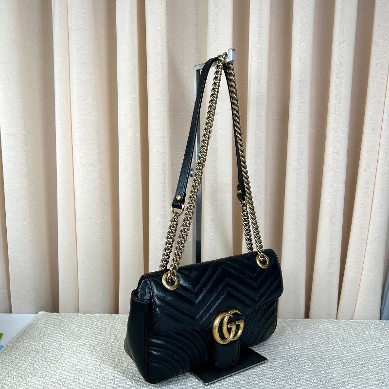古馳Gucci馬蒙26Marmont黑色鏈條包 GG標誌 黑金鏈條 可單肩可斜挎 黑金配色 盡顯高級有質感 日常百搭-2