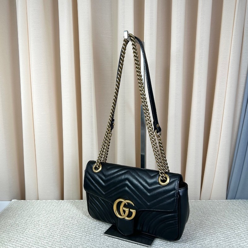 古馳Gucci馬蒙26Marmont黑色鏈條包 GG標誌 黑金鏈條 可單肩可斜挎 黑金配色 盡顯高級有質感 日常百搭-3