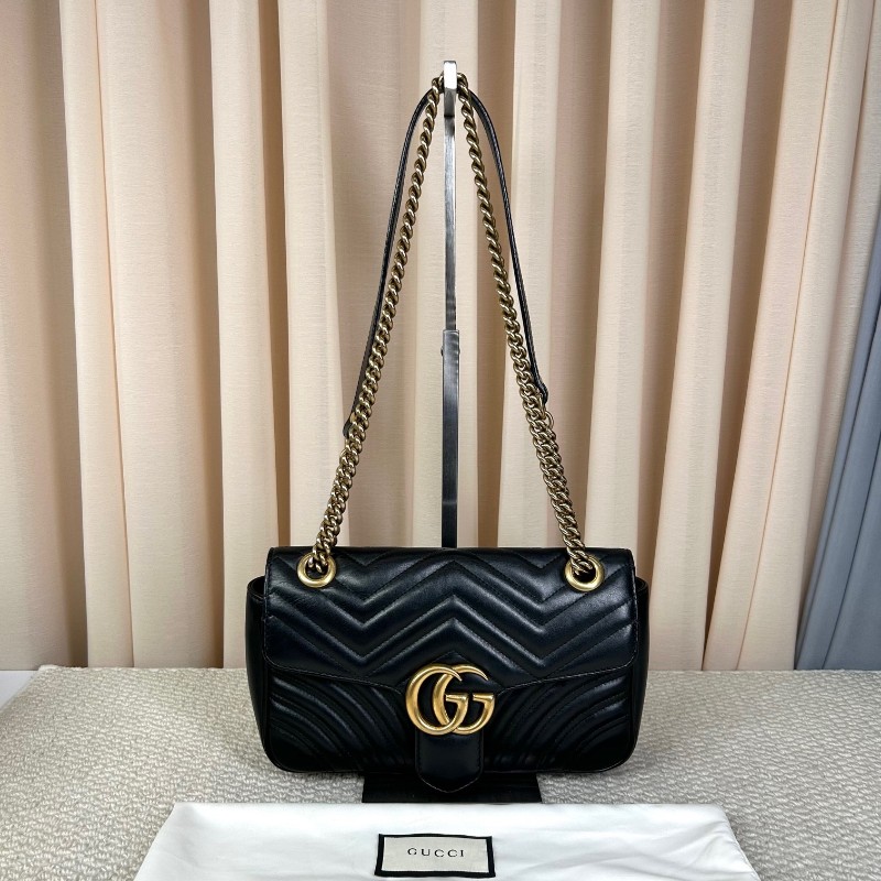 古馳Gucci馬蒙26Marmont黑色鏈條包 GG標誌 黑金鏈條 可單肩可斜挎 黑金配色 盡顯高級有質感 日常百搭-5