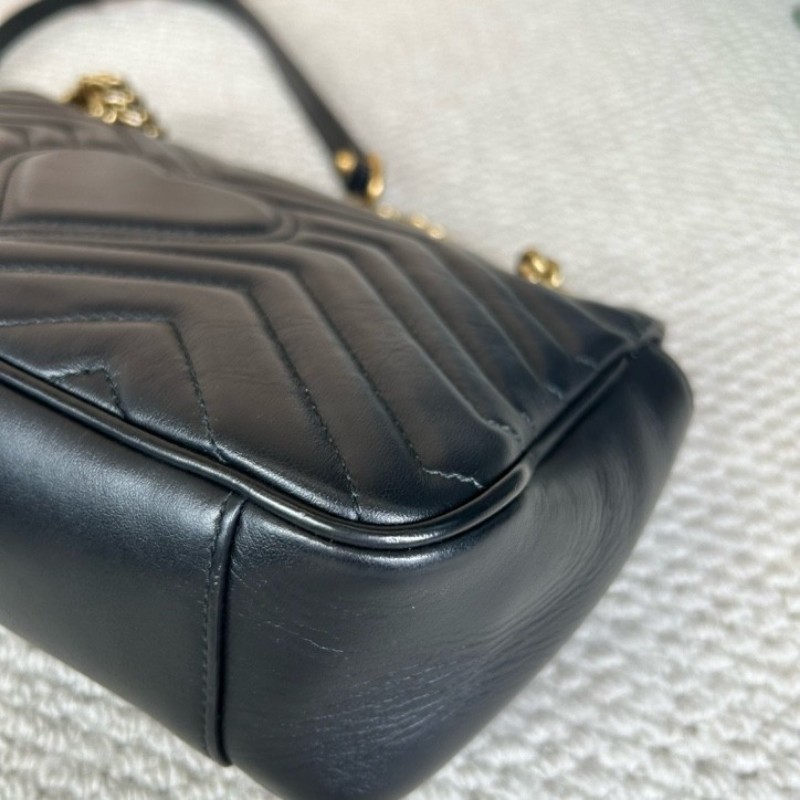 古馳Gucci馬蒙26Marmont黑色鏈條包 GG標誌 黑金鏈條 可單肩可斜挎 黑金配色 盡顯高級有質感 日常百搭-7