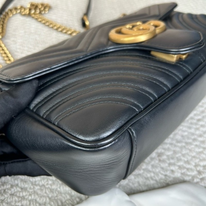 古馳Gucci馬蒙26Marmont黑色鏈條包 GG標誌 黑金鏈條 可單肩可斜挎 黑金配色 盡顯高級有質感 日常百搭-8