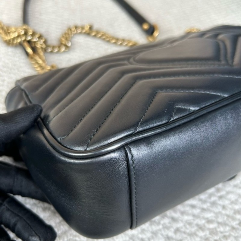古馳Gucci馬蒙26Marmont黑色鏈條包 GG標誌 黑金鏈條 可單肩可斜挎 黑金配色 盡顯高級有質感 日常百搭-9