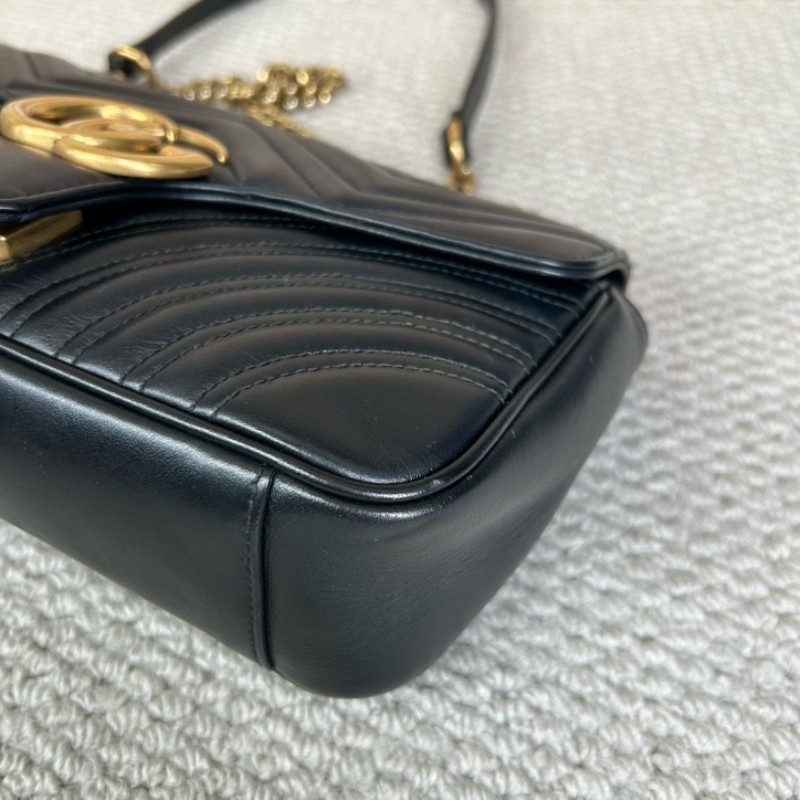 古馳Gucci馬蒙26Marmont黑色鏈條包 GG標誌 黑金鏈條 可單肩可斜挎 黑金配色 盡顯高級有質感 日常百搭-10