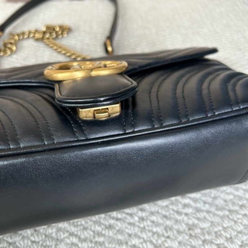 古馳Gucci馬蒙26Marmont黑色鏈條包 GG標誌 黑金鏈條 可單肩可斜挎 黑金配色 盡顯高級有質感 日常百搭-11