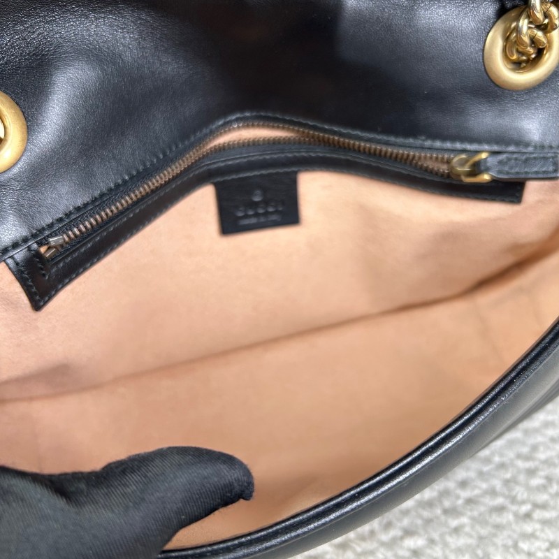 古馳Gucci馬蒙26Marmont黑色鏈條包 GG標誌 黑金鏈條 可單肩可斜挎 黑金配色 盡顯高級有質感 日常百搭-12