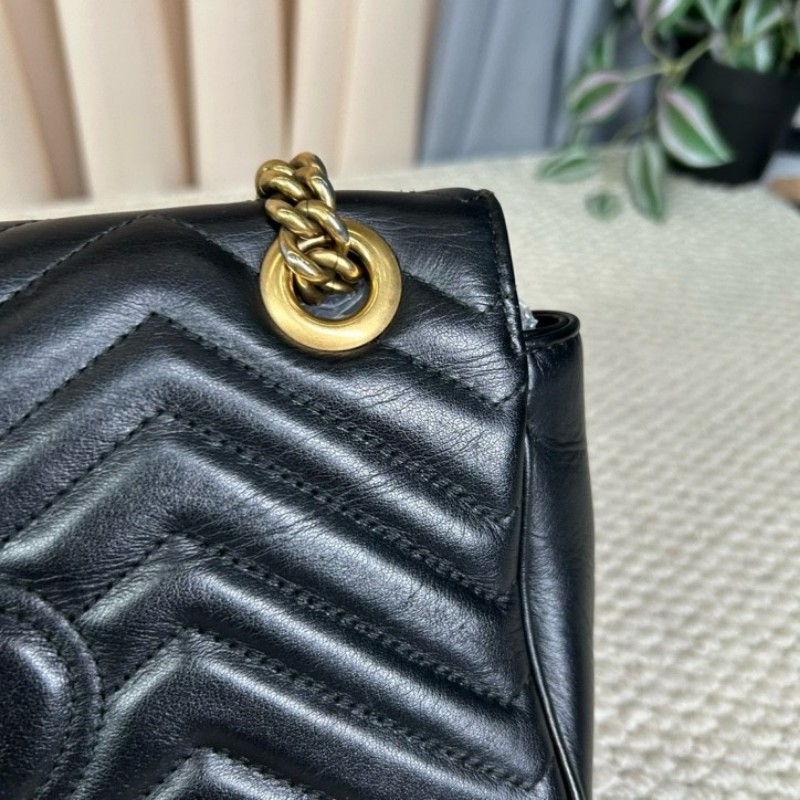 古馳Gucci馬蒙26Marmont黑色鏈條包 GG標誌 黑金鏈條 可單肩可斜挎 黑金配色 盡顯高級有質感 日常百搭-14