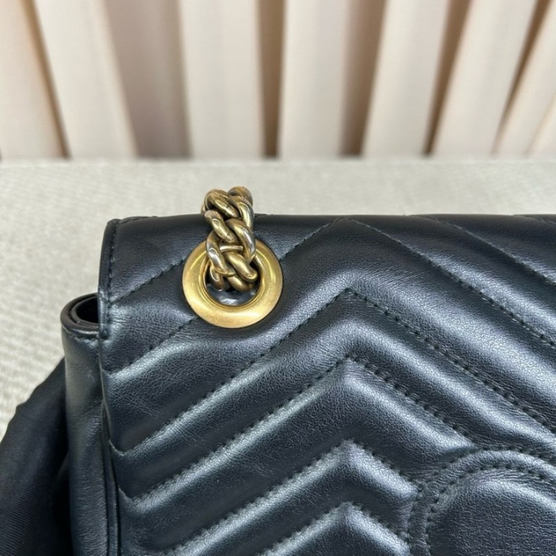 古馳Gucci馬蒙26Marmont黑色鏈條包 GG標誌 黑金鏈條 可單肩可斜挎 黑金配色 盡顯高級有質感 日常百搭-15