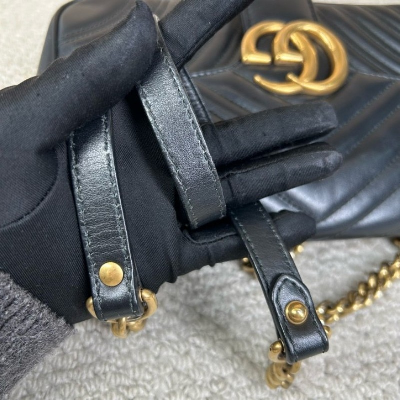 古馳Gucci馬蒙26Marmont黑色鏈條包 GG標誌 黑金鏈條 可單肩可斜挎 黑金配色 盡顯高級有質感 日常百搭-17