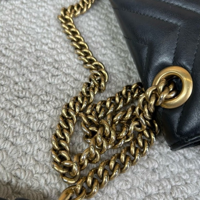 古馳Gucci馬蒙26Marmont黑色鏈條包 GG標誌 黑金鏈條 可單肩可斜挎 黑金配色 盡顯高級有質感 日常百搭-18