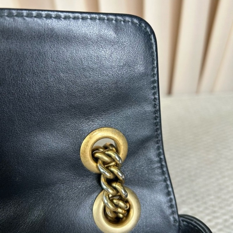 古馳Gucci馬蒙26Marmont黑色鏈條包 GG標誌 黑金鏈條 可單肩可斜挎 黑金配色 盡顯高級有質感 日常百搭-19