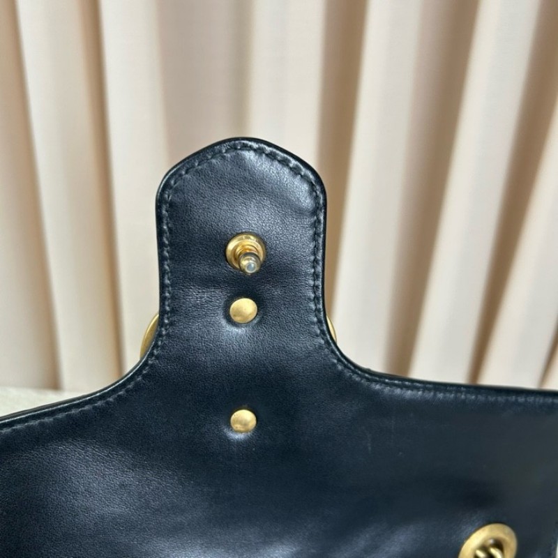 古馳Gucci馬蒙26Marmont黑色鏈條包 GG標誌 黑金鏈條 可單肩可斜挎 黑金配色 盡顯高級有質感 日常百搭-20