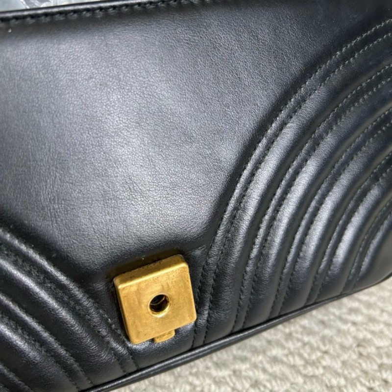 古馳Gucci馬蒙26Marmont黑色鏈條包 GG標誌 黑金鏈條 可單肩可斜挎 黑金配色 盡顯高級有質感 日常百搭-21