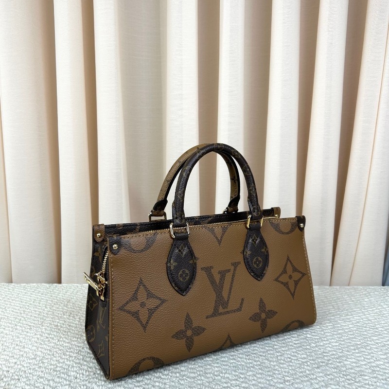 wwh bj LV路易威登onthego橫版老花托特包 經典老花配棕色皮革 金色五金配件 寬肩帶 可單肩可斜挎可手提 容量實用 日常通勤百搭-2